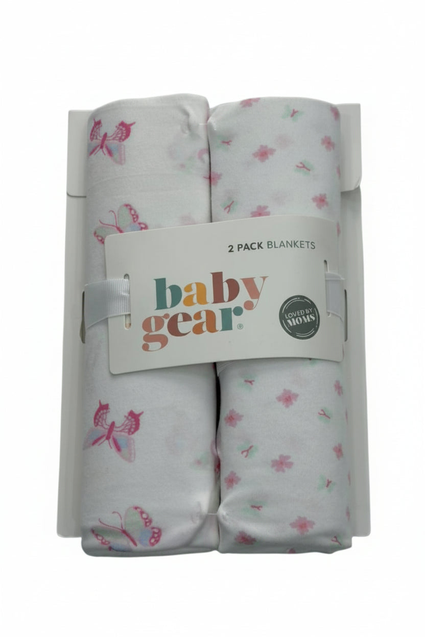 2 pcs sabana de algodon blanca diseño de mariposa rosa para bebe
