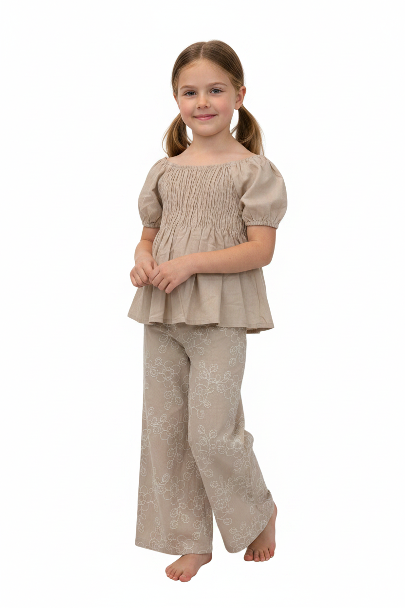 Set 2 pcs pantalon de gasa beige para niña