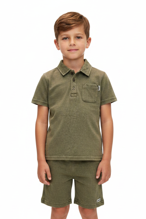 Set 2 pcs short dkny algodon verde militar para niños