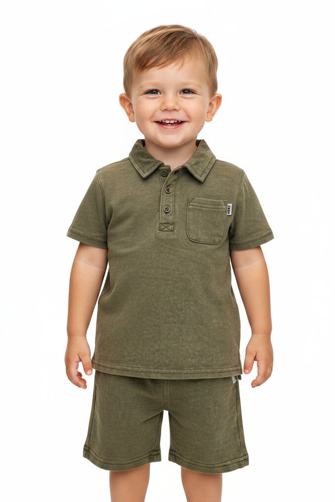 Set 2 pcs short dkny algodon verde militar para niño