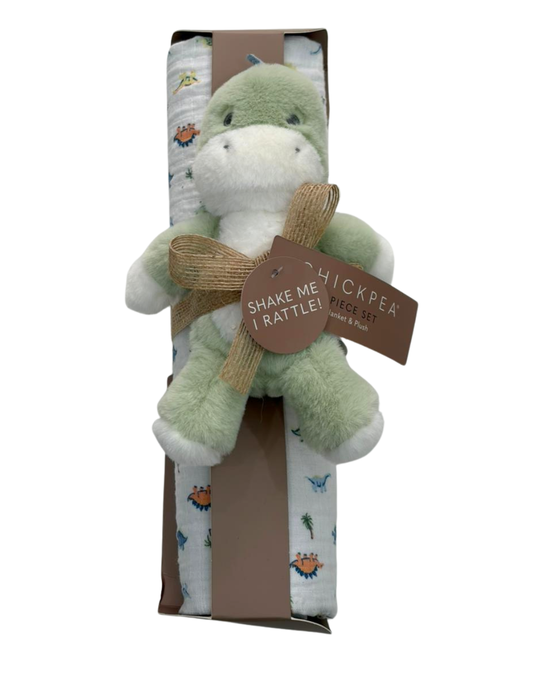 2 pcs sábana de gasa con tierno peluche sonajero dinosuario verde