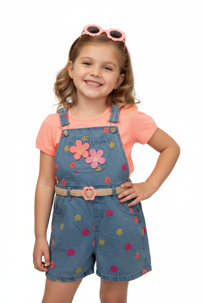 Overol con lentes para niña diseño flor naranja