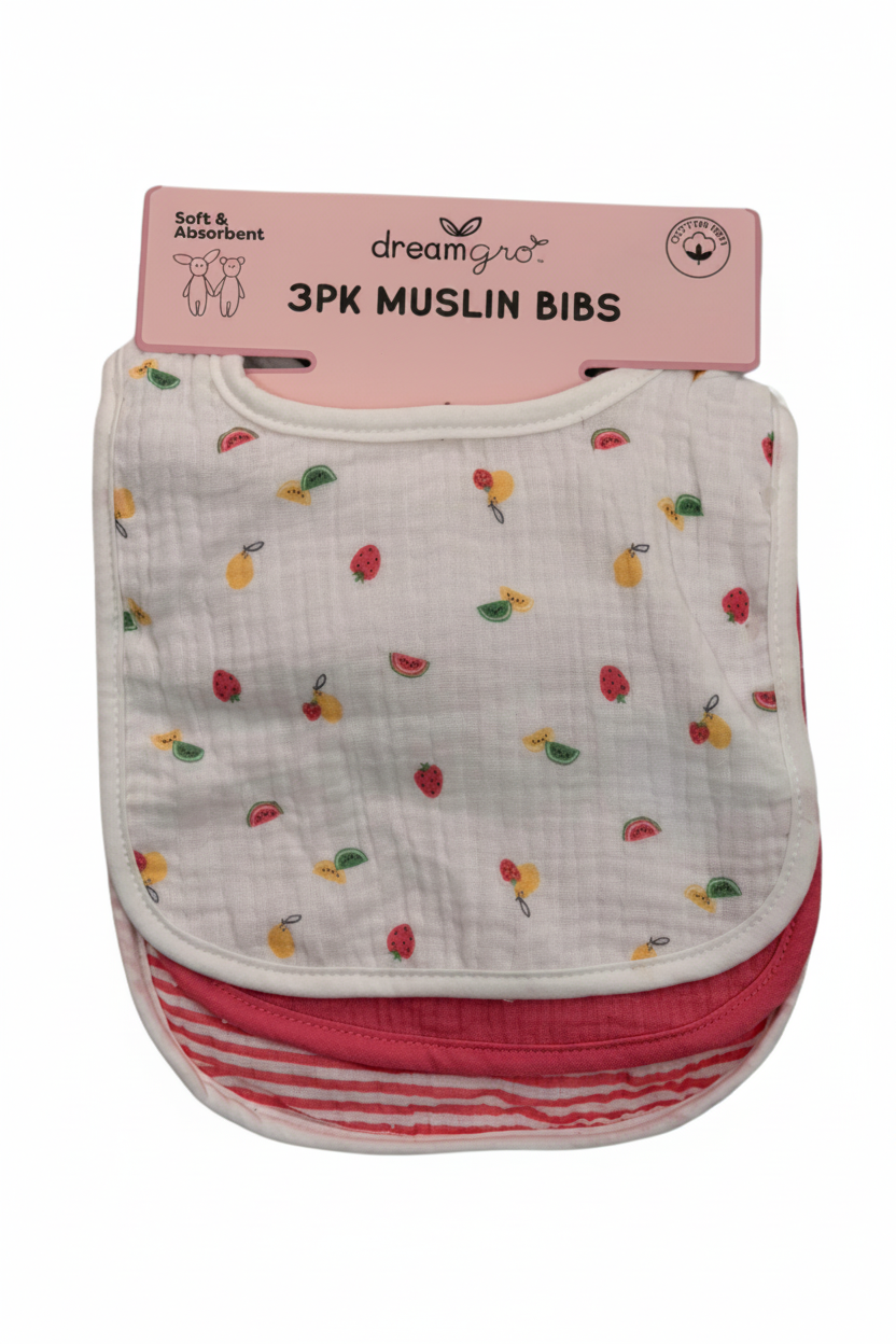 3 pcs babero de gasa suave y transpirable de frutas en color rosa textura de toalla absorbente