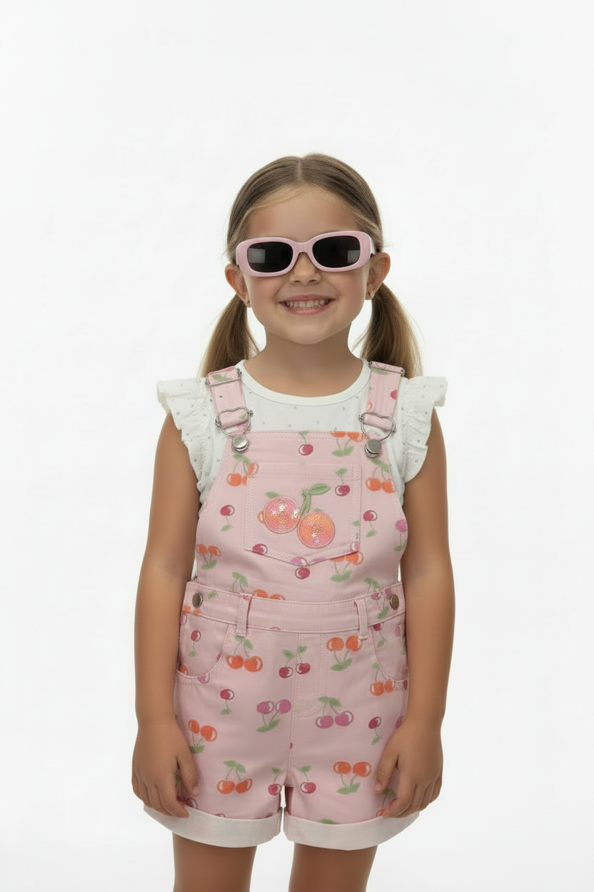 Overol con lentes cereza rosa para niña