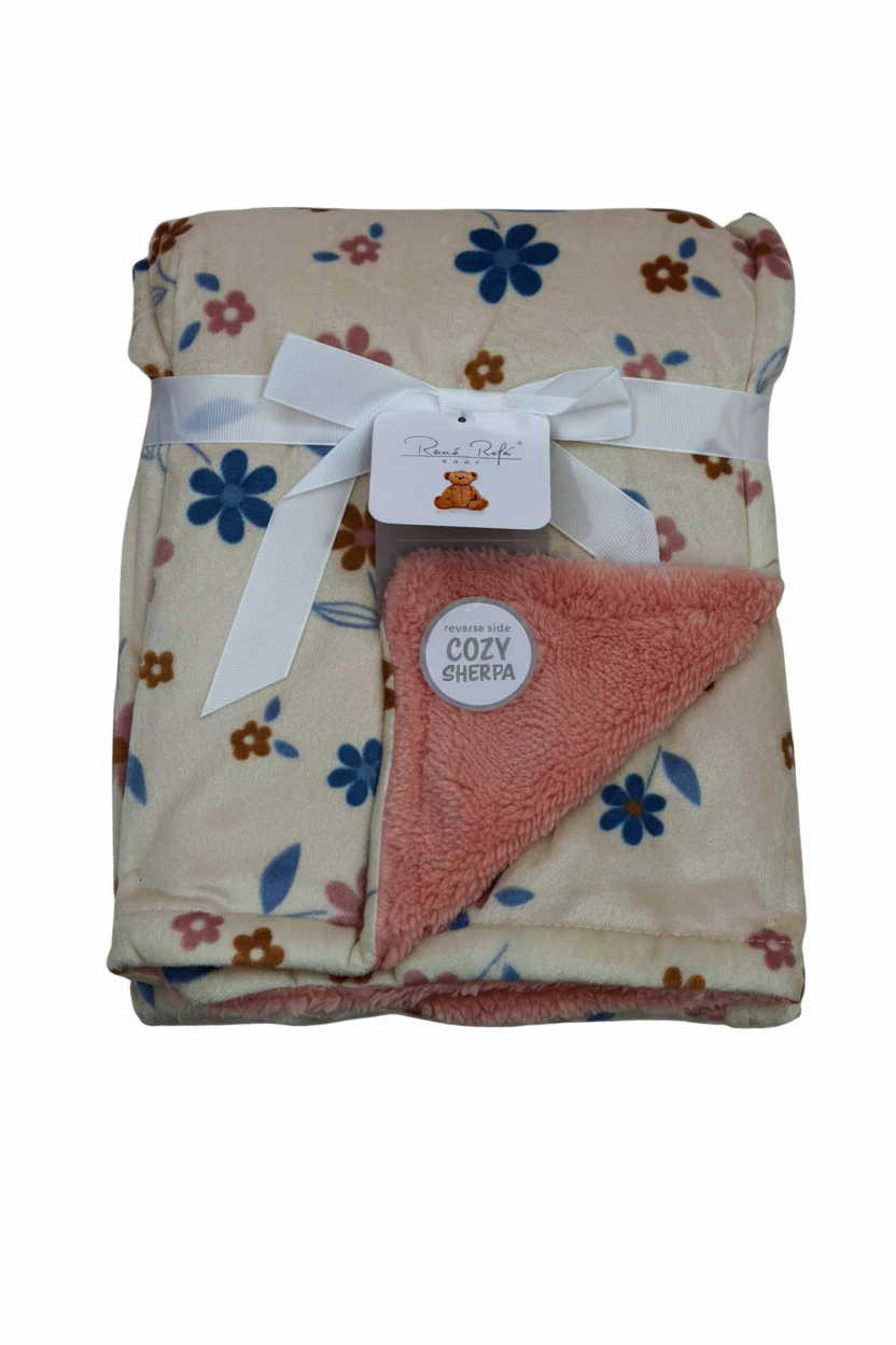 Cobija sencilla afelpada flores azul beige para bebe