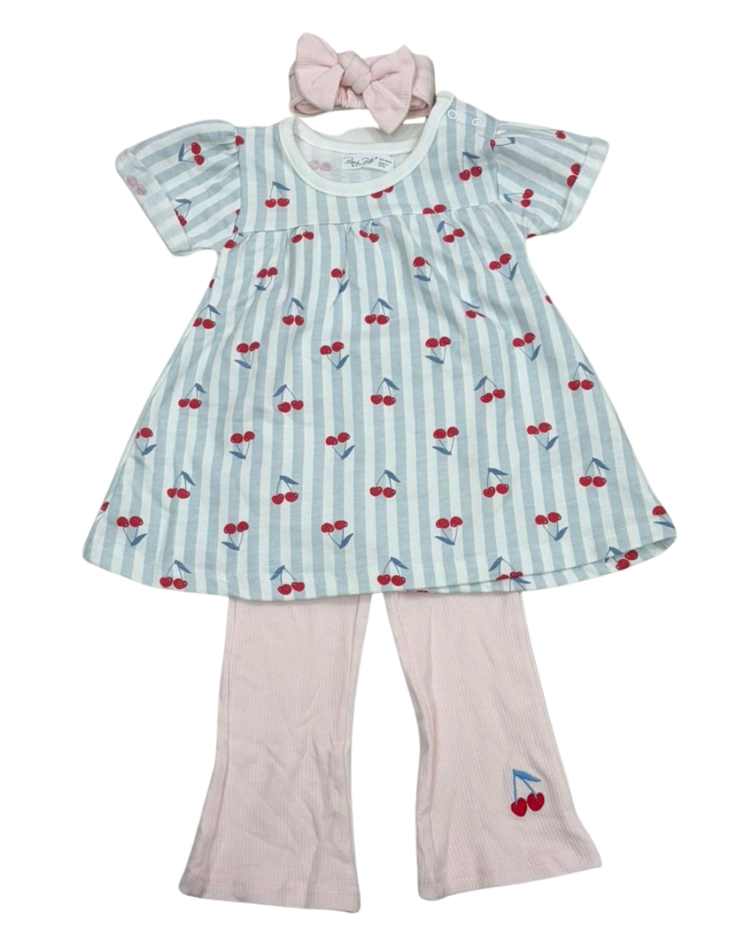 3 pcs set leggings acampanado cerezas azul para niña