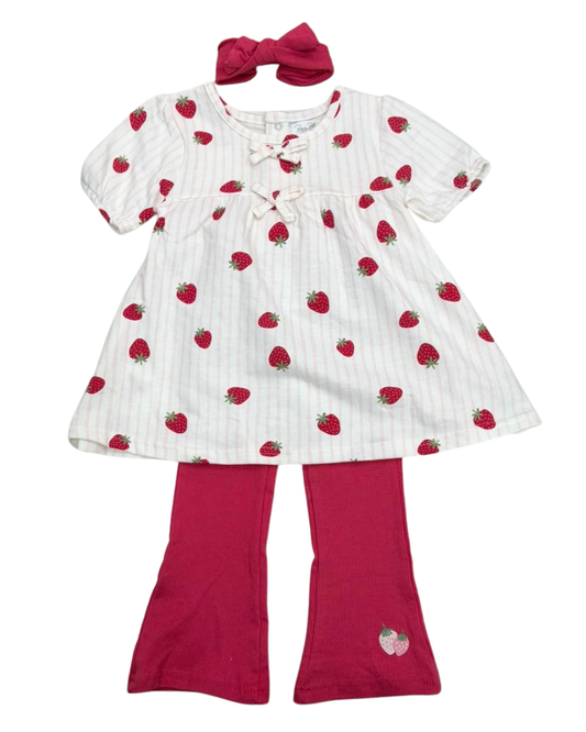 3 pcs set leggings acampanado fresas rojo para niña