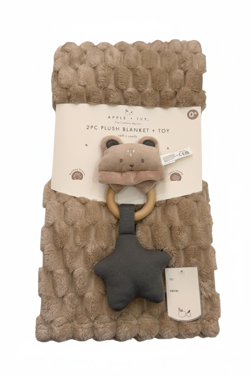 Cobija peluche grande musical osito beige estrella sonajera para bebe