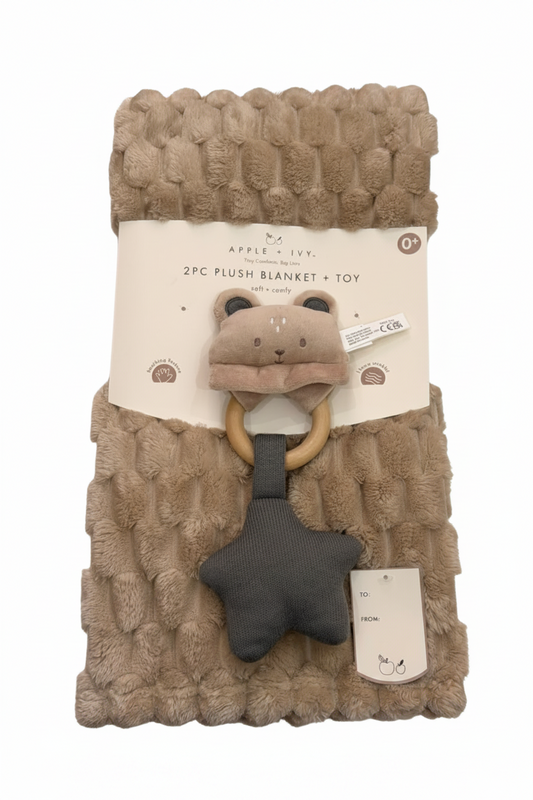 Cobija peluche grande musical osito beige estrella sonajera para bebe