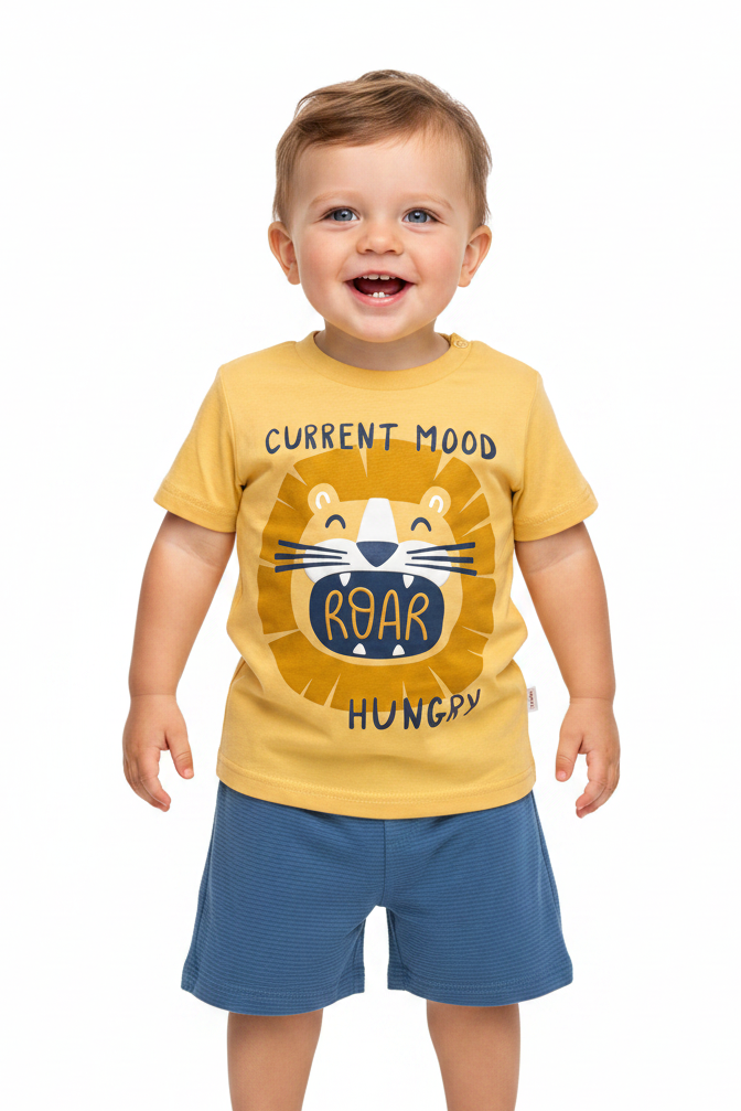 2 pcs set short y playera leon amarillo para niño