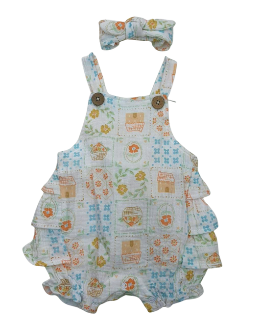 2 pcs body gasa tiara flor naranja para niña