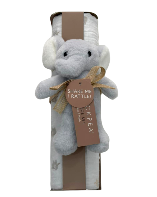 2 pcs sábana de gasa con tierno peluche sonajero elefante gris
