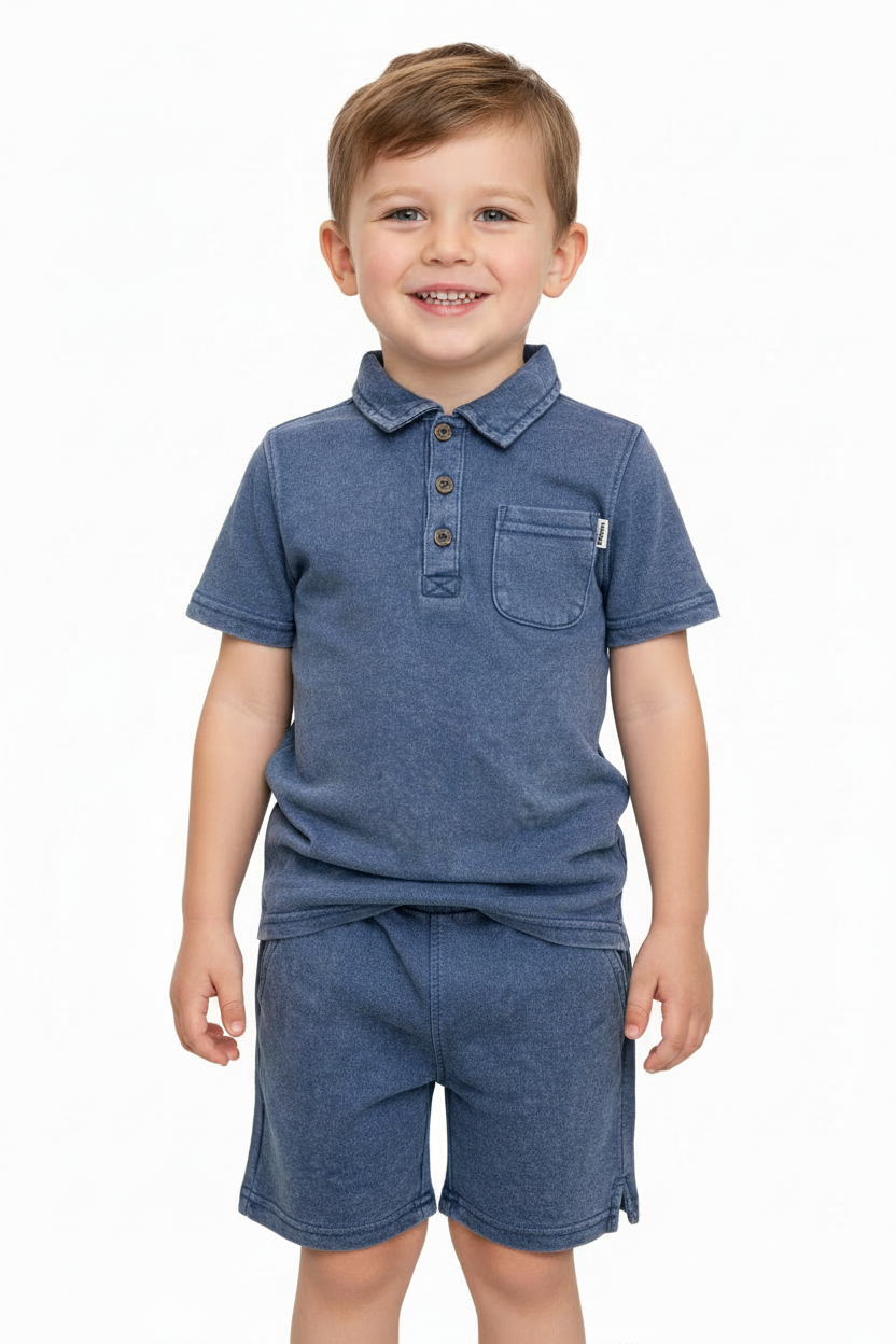 Set 2 pcs short dkny algodon azul mezclilla para niño