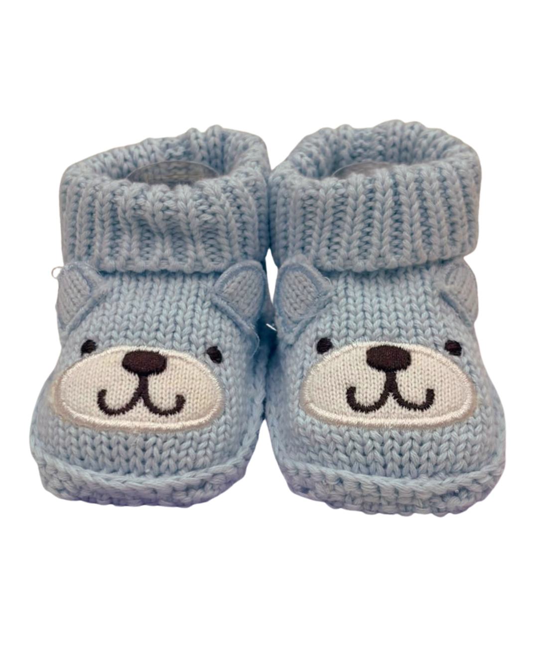 Zapato crochet diseño osito feliz azul pastel para recien nacido