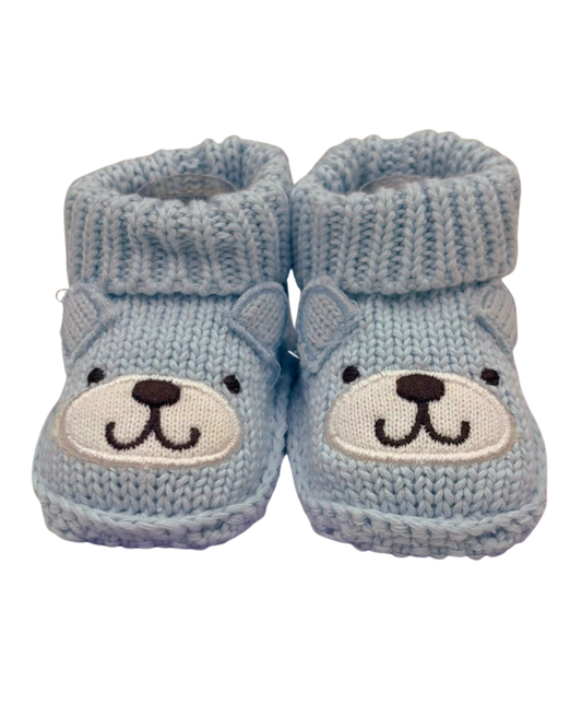 Zapato crochet diseño osito feliz azul pastel para recien nacido