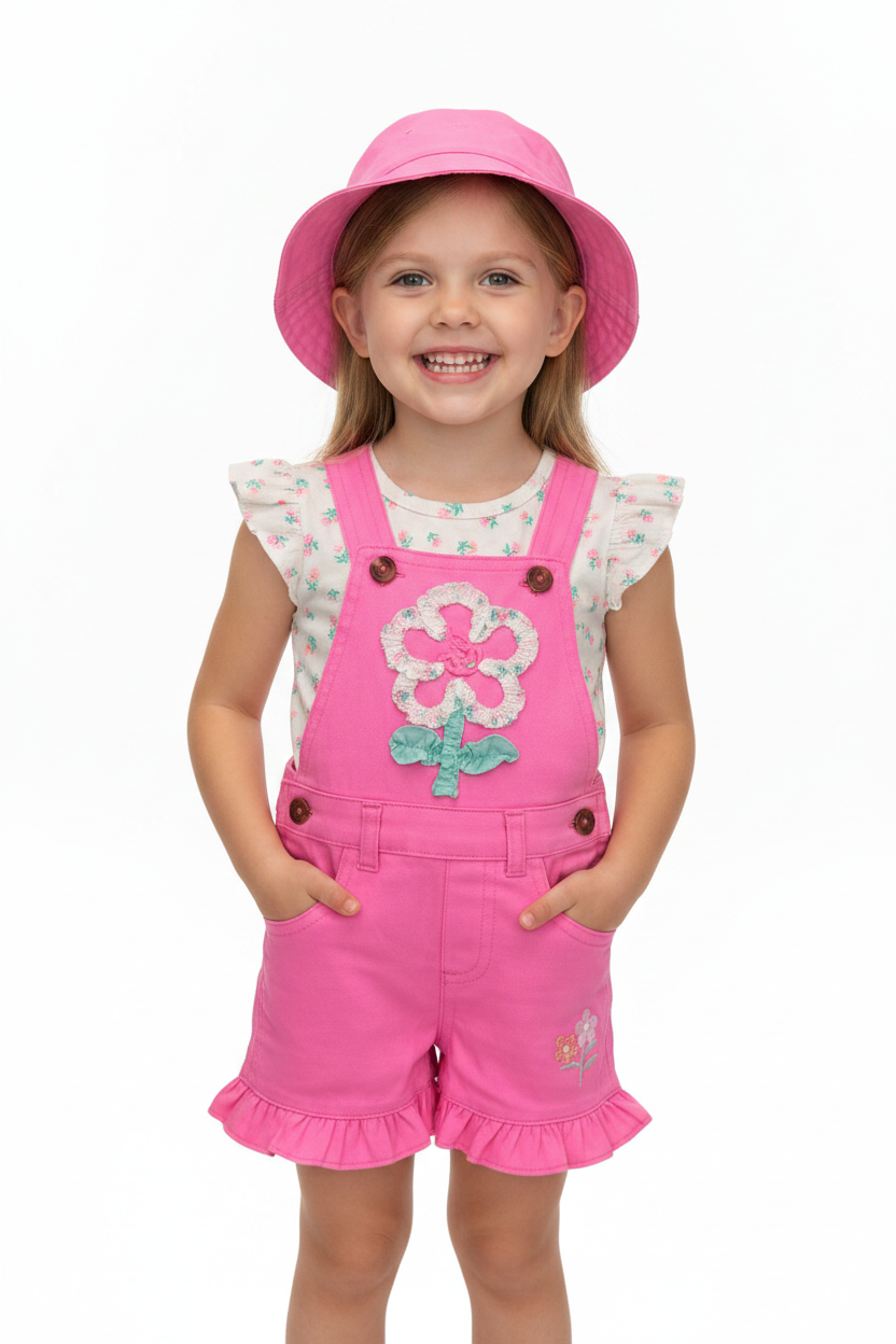 Overol con gorro flor rosa para niña