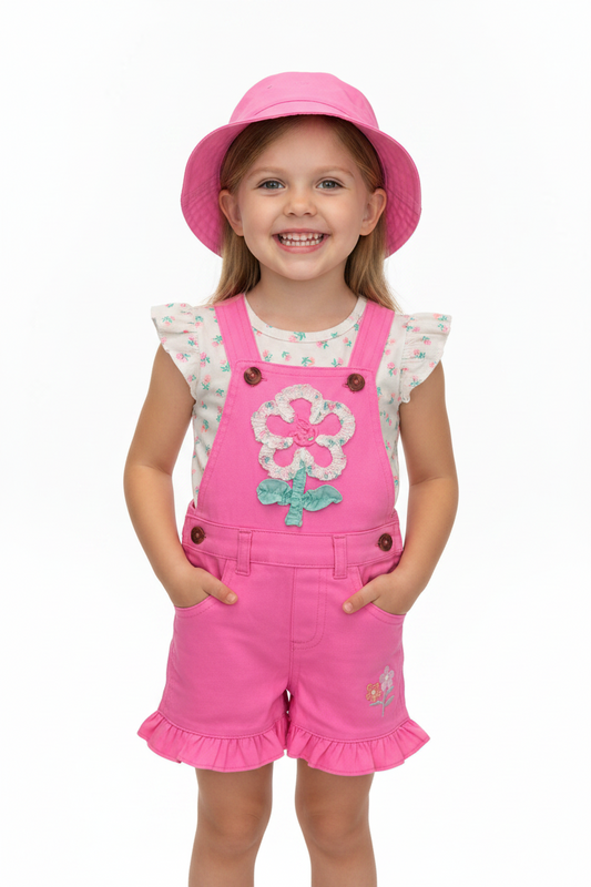 Overol con gorro flor rosa para niña