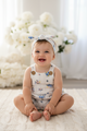 2 pcs body gasa tiara flor azul blanco para niña