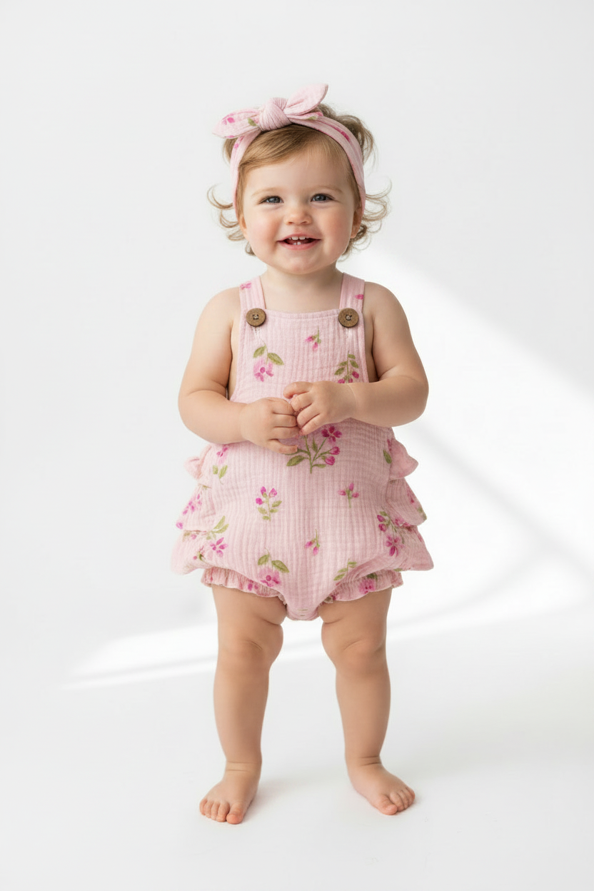 2 pcs body gasa tiara flores rosa para niña