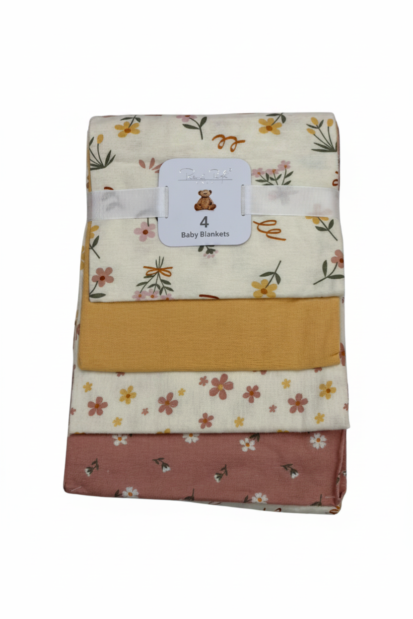 4 pcs sábanas de algodón diseño flores amarillas beige ligeras comodas para bebe
