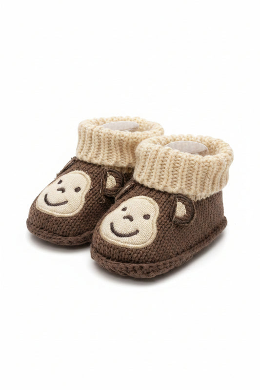 Zapato crochet changuito cafe con beige tipo calcetin para recien nacido