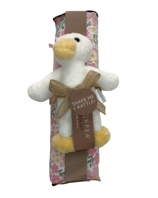 2 pcs sábana de gasa con tierno peluche sonajero ganso flores rosa