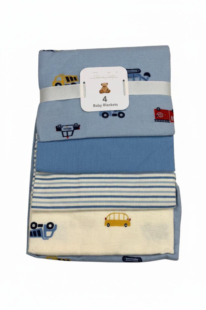 4 pcs sábanas de algodón diseño camiones tonos azules beige ligeras comodas para bebe