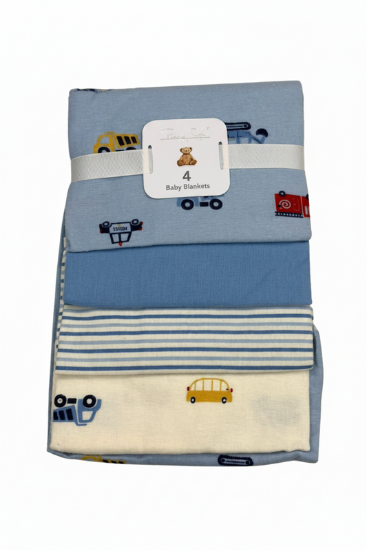 4 pcs sábanas de algodón diseño camiones tonos azules beige ligeras comodas para bebe