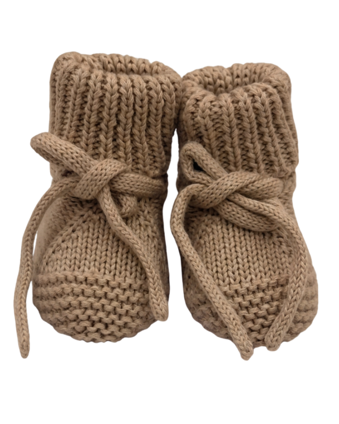 Zapato crochet botita beige con cintas tipo calcetin para recien nacidos
