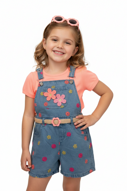 Overol con lentes para niña diseño flor naranja