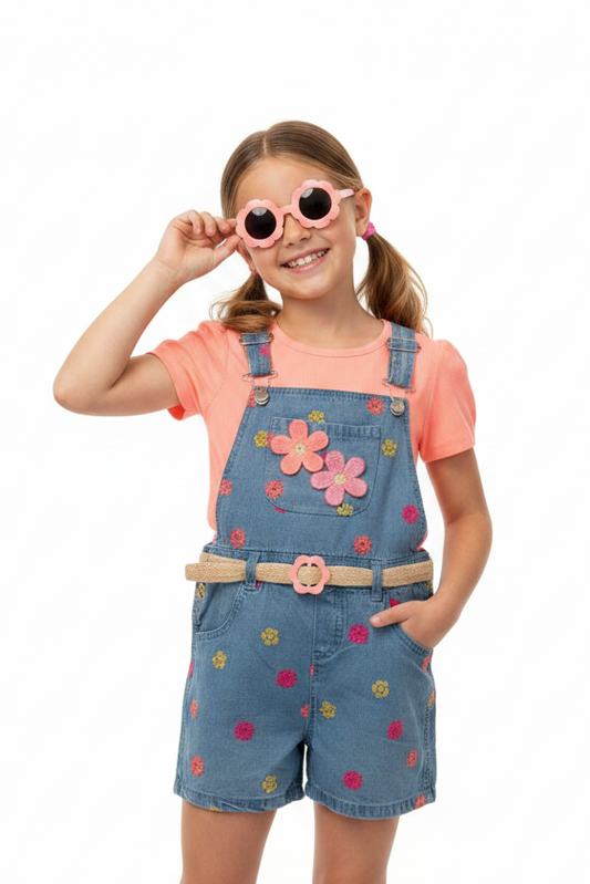 Overol con lentes para niña diseño flor naranja