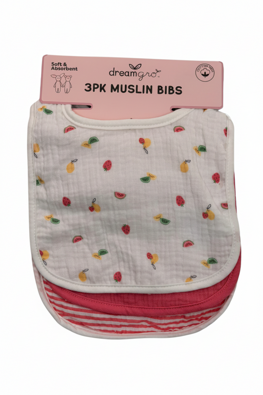 3 pcs babero de gasa suave y transpirable de frutas en color rosa textura de toalla absorbente