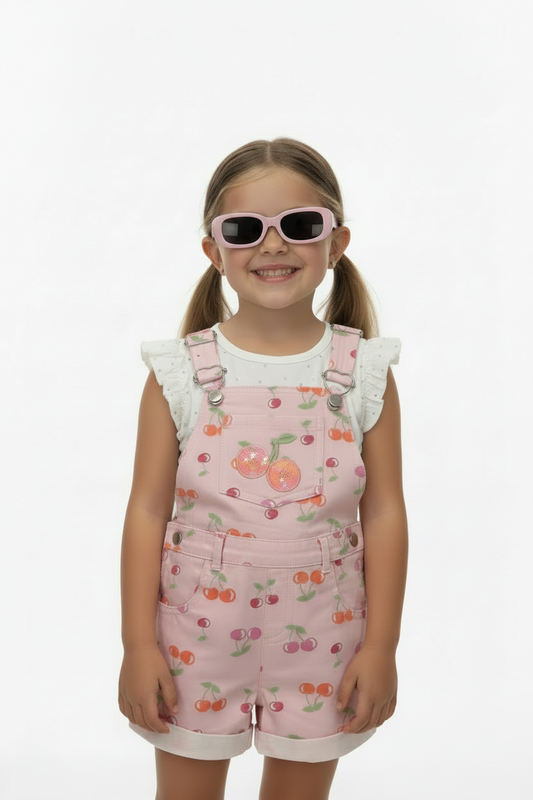 Overol con lentes cereza rosa para niña