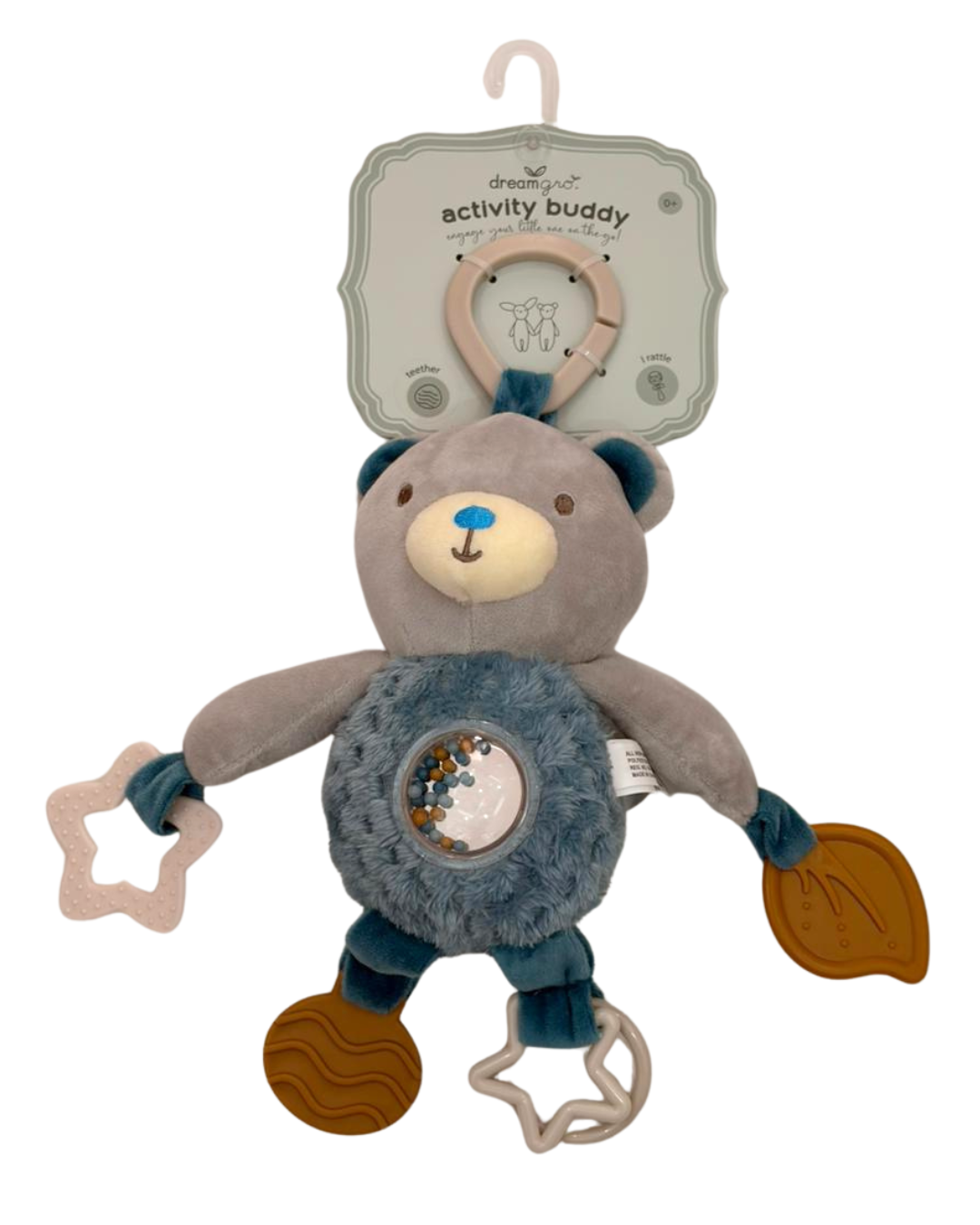 Peluche actividad sensorial para bebe osito aviso ideal para carreola