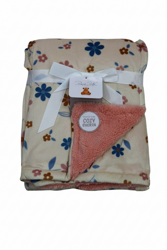 Cobija sencilla afelpada flores azul beige para bebe