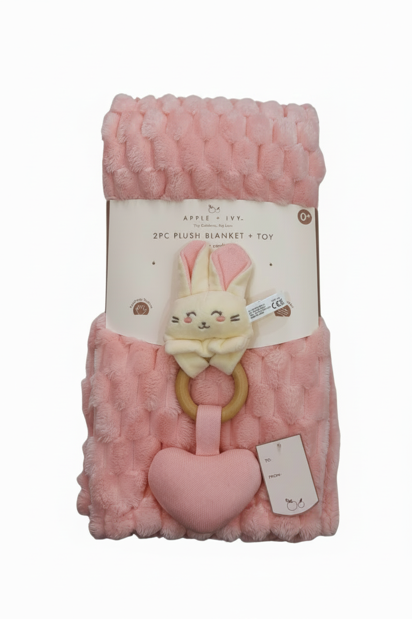 Cobija peluche grande musical conejita rosa corazon sonajero para bebe